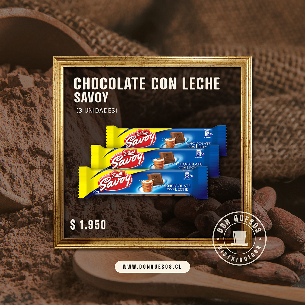 Chocolate con leche 30 gr- Savoy (3 Und)